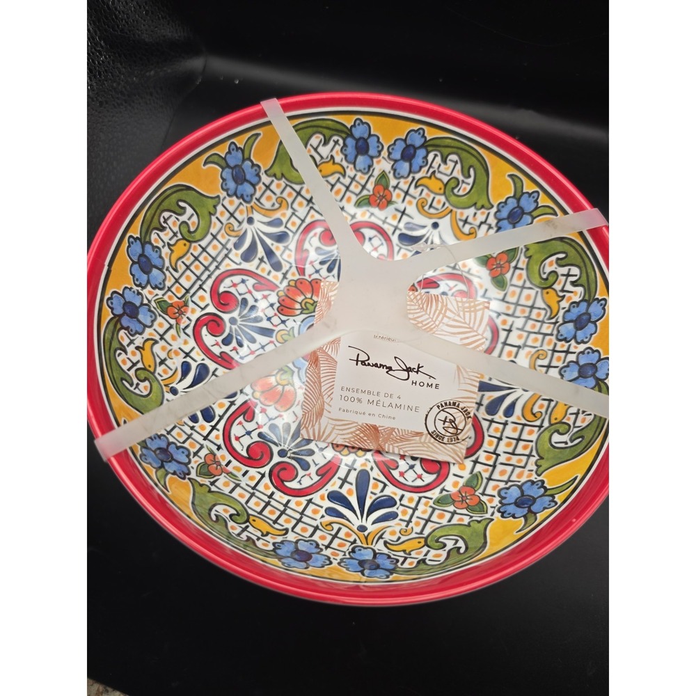Panama Jack Melamine 4 Bowls Spanish Tile Red Gold Color NEW